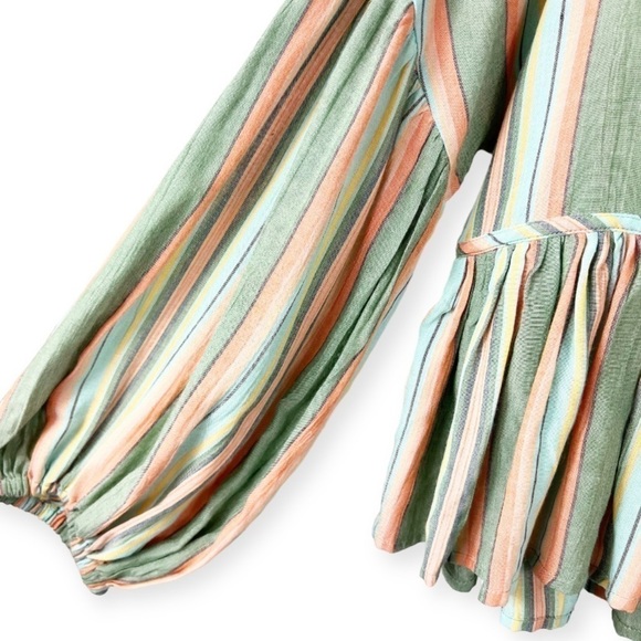O’NEILL Rosie Stripe Top Bohemian Tie Closure Small Green Blue - Picture 5 of 12